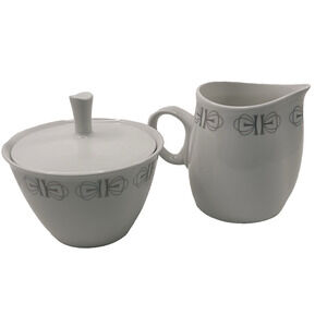 Franciscan Whitestone Ware, Merry Go Round, Creamer & Sugar Bowl w/Lid Gray/Pink